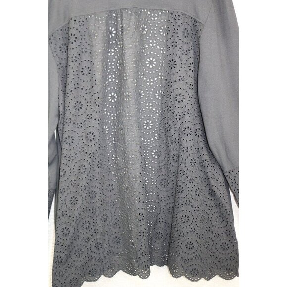 LOGO by Lori Goldstein Black Eyelet Long Cardigan-Size Large-Pockets - Picture 11 of 12